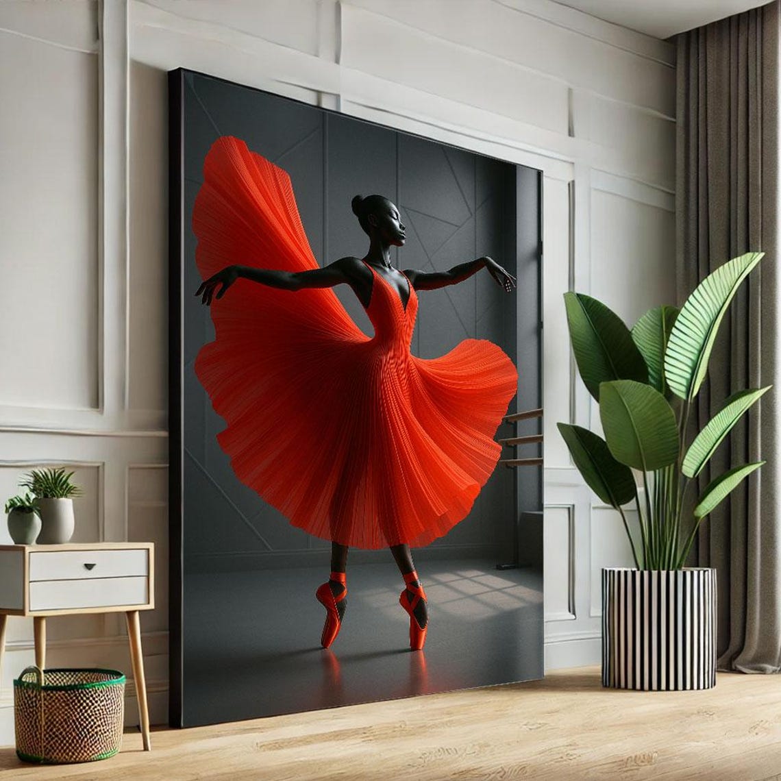 Stunning Ballerina in Red Dress On Pointe Elegant Dance Poster