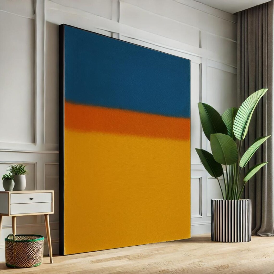 Bold Navy Blue and Orange Color Field Abstract Modern Art Poster