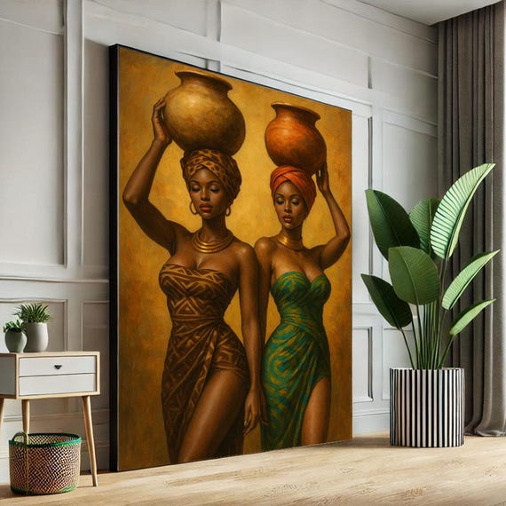 Bold African Women Portrait Canvas Wall Art Print Modern Boho Living Room Decor Statement Piece