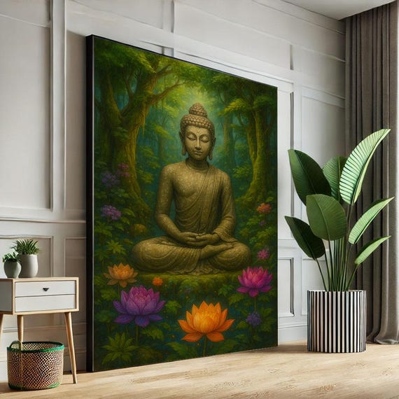 Serene Buddha Meditation Canvas Wall Art Print Zen Nature Living Room Decor Ready To Hang