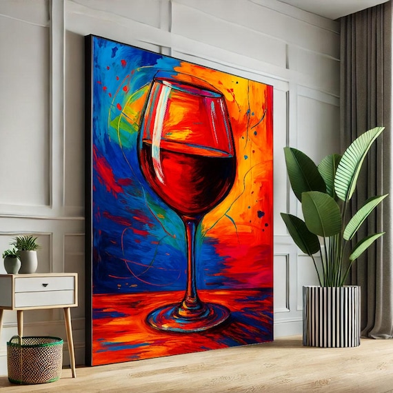 Vibrant Red Wine Glass Abstract Colorful Modern Kitchen Art Poster
