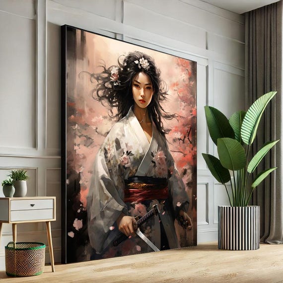 Elegant Samurai Woman Portrait Canvas Wall Art Print Asianinspired Bedroom Decor Statement Piece