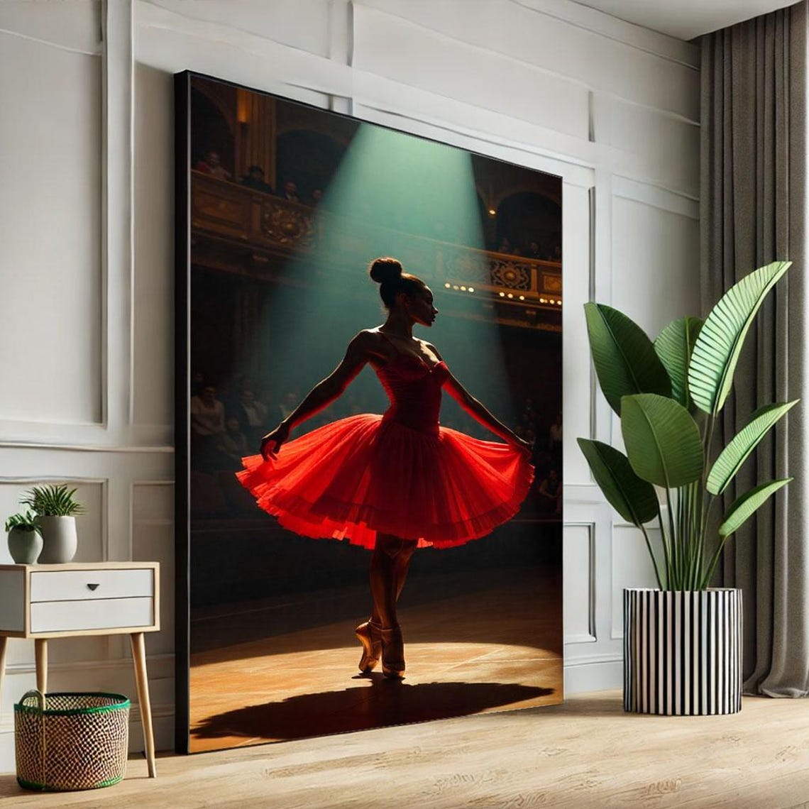 Ballerina Red Tutu Theater Spotlight Stage Dramatic Dance Wall Poster