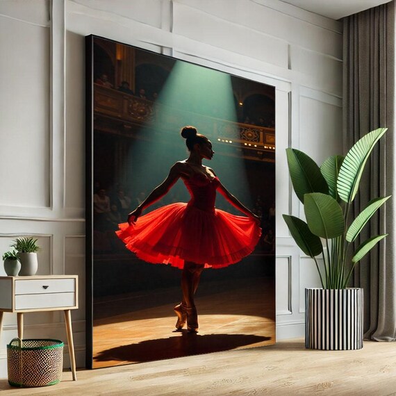 Elegant Ballerina In Red Canvas Wall Art Print Dramatic Living Room Decor Statement Piece