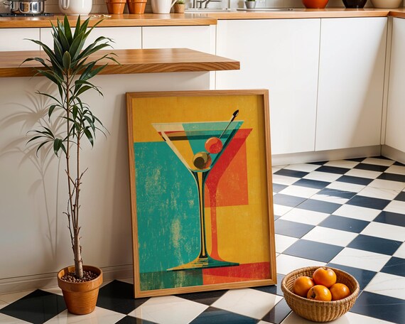 Retro Kitchen Print Wall Art Vintage Wine Midcentury Modern Abstract
