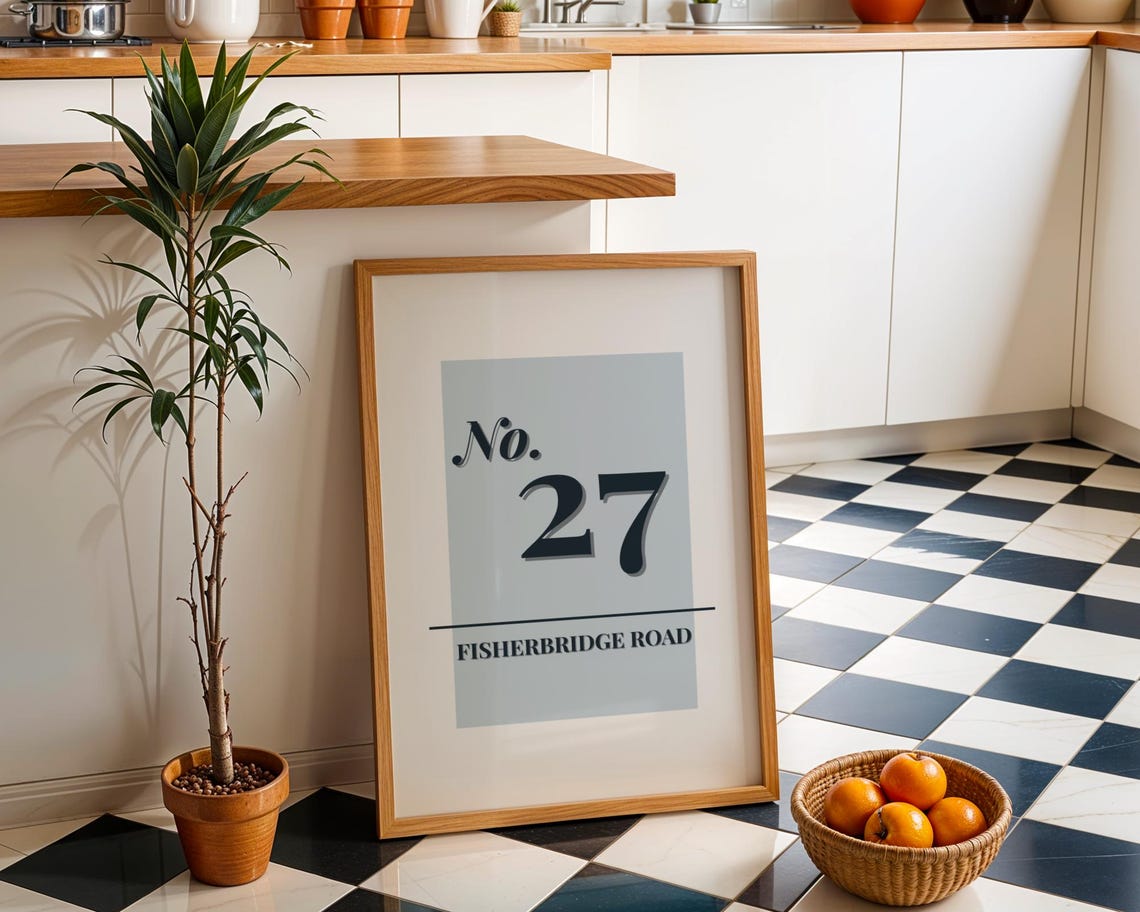 Personalised House Number Print Custom Address Wall Art Modern Home Poster Street Name New Gift Customisable Blue