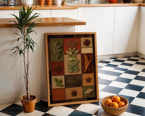 Rustic Patchwork Kitchen Wall Art Botanical Herb Print Farmhouse Dcor Poster Spice