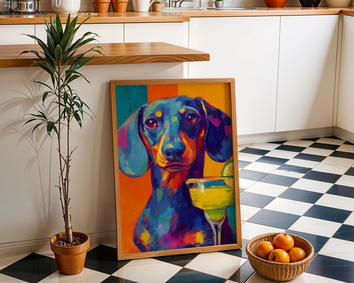 Dachshund Margarita Cocktail Colorful Pop Art Dog Bar Poster
