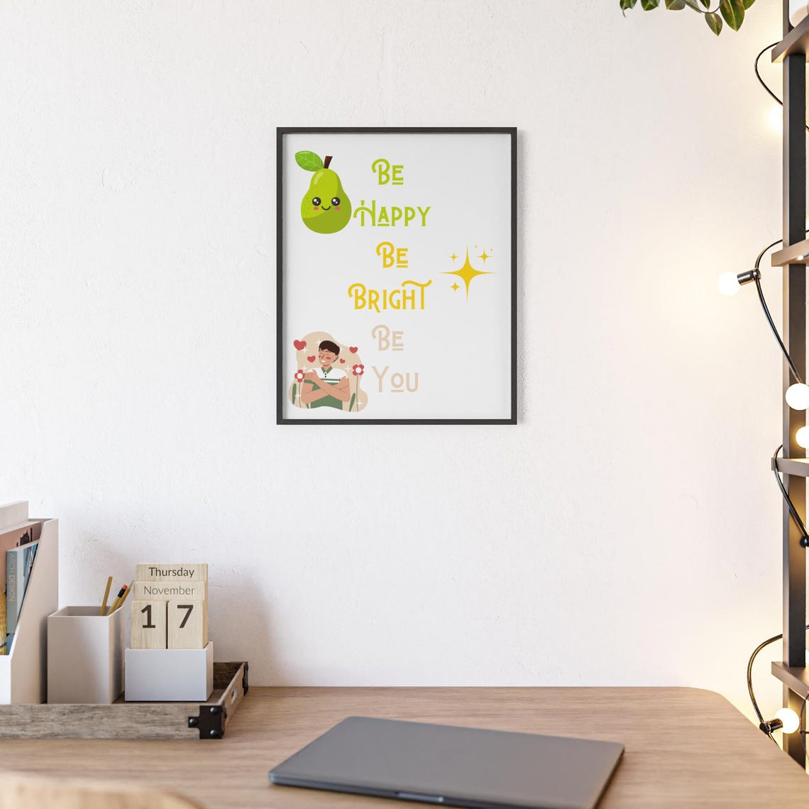 Be Happy Be Bright Be You Cute Pear And Girl Illustrations Poster - Image 2