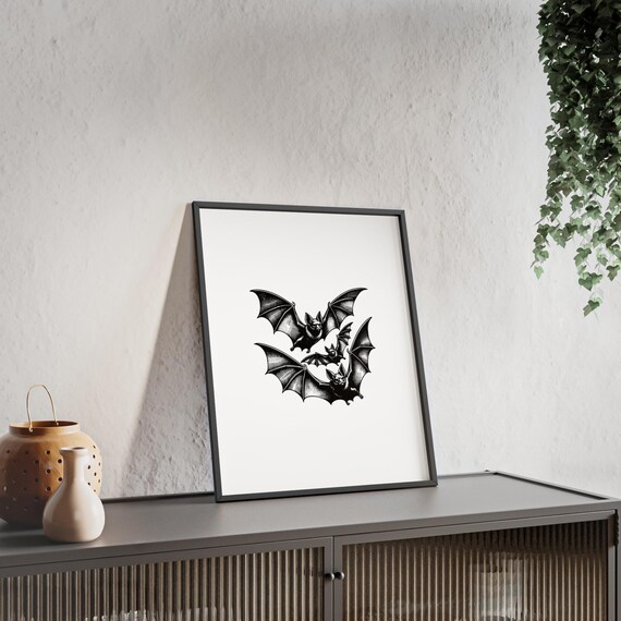 Vintage Engraved Flying Bats Trio Gothic Spooky Halloween Poster
