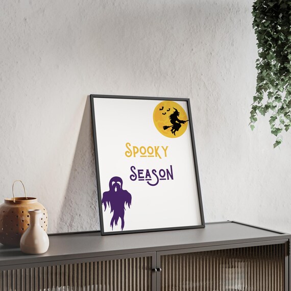 Spooky Season Witch Flying Moon Purple Ghost Halloween Poster