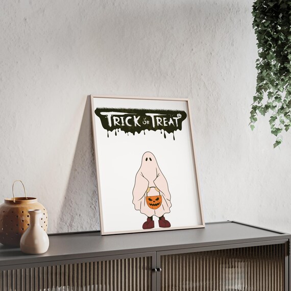 Trick Or Treat Ghost Poster Cute Halloween Art Halloween Home Decor Halloween Nursery Gothic Decor Dark Art Spooky Decor