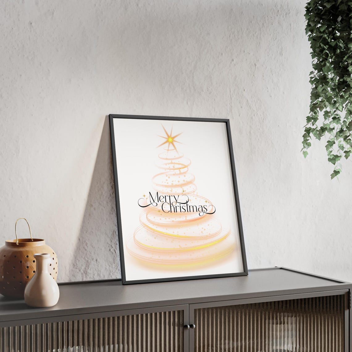 Merry Christmas Golden Spiral Swirl Tree Star Elegant Holiday Poster - Image 2