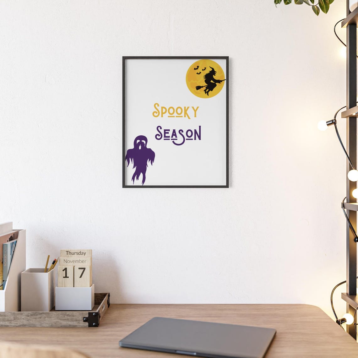 Spooky Season Witch Flying Moon Purple Ghost Halloween Poster - Image 2