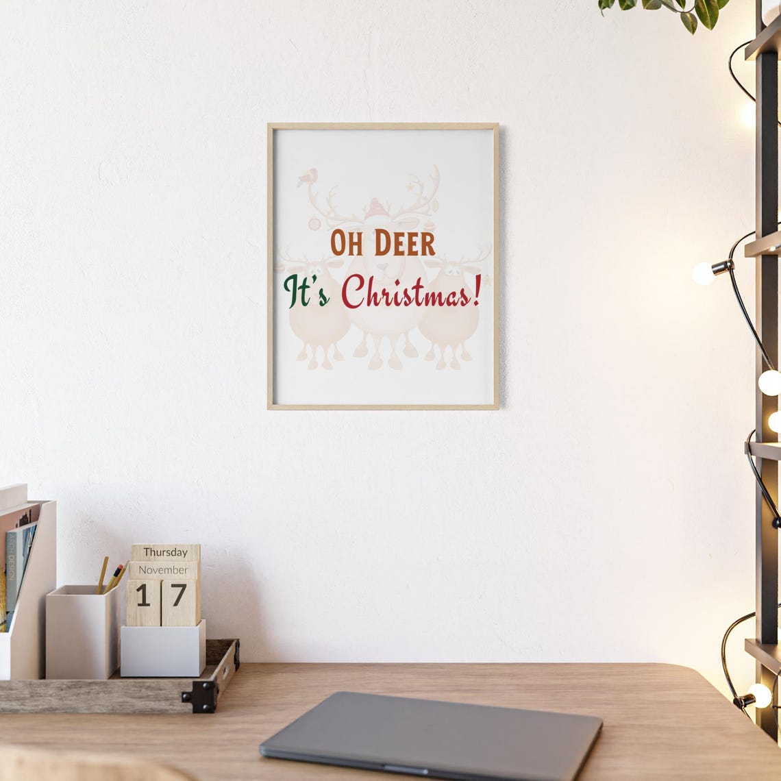 Oh Deer It Is Christmas Cute Reindeer Trio Sweet Holiday Poster - Image 2