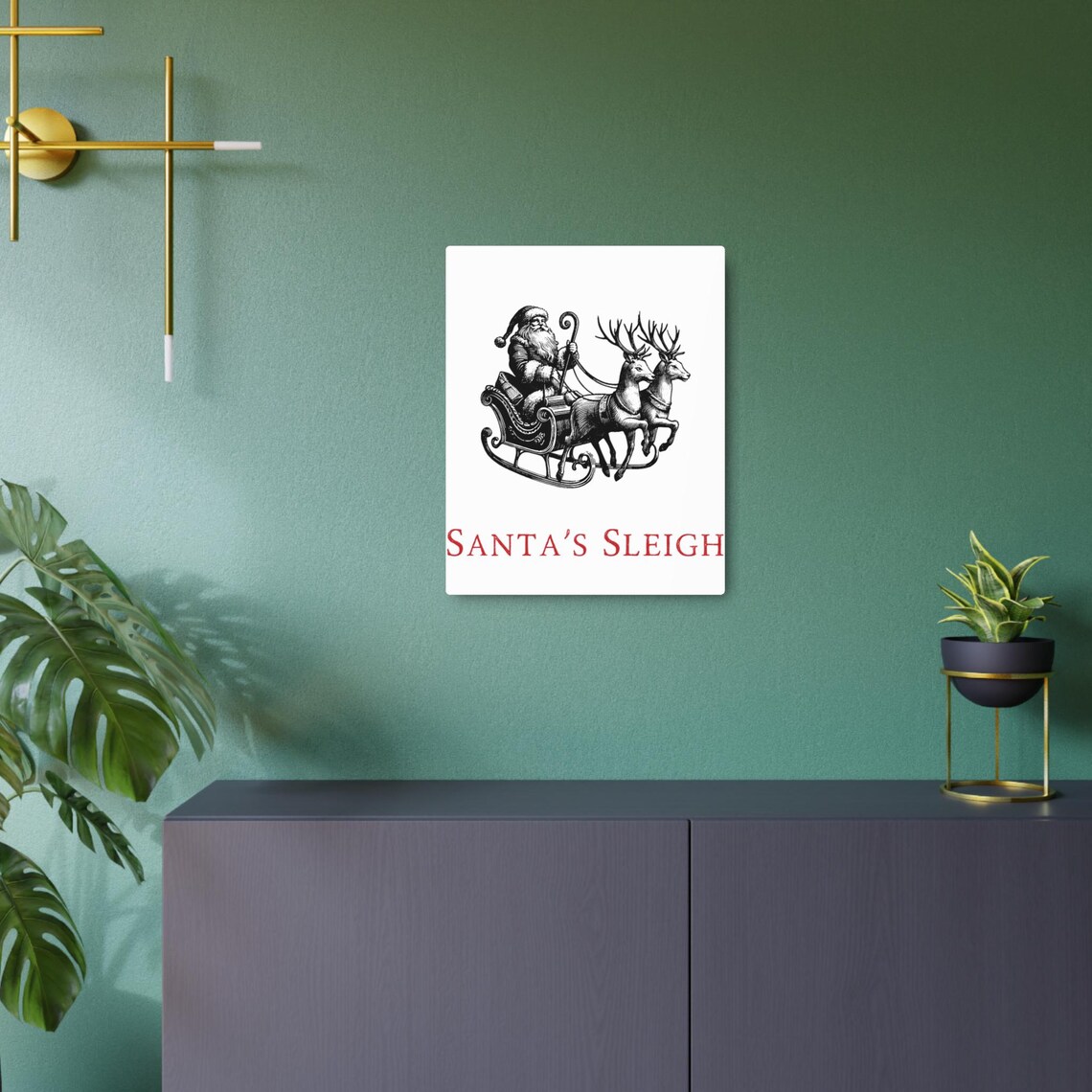Vintage Engraving Santa's Sleigh With Two Reindeer Christmas Poster - Image 3