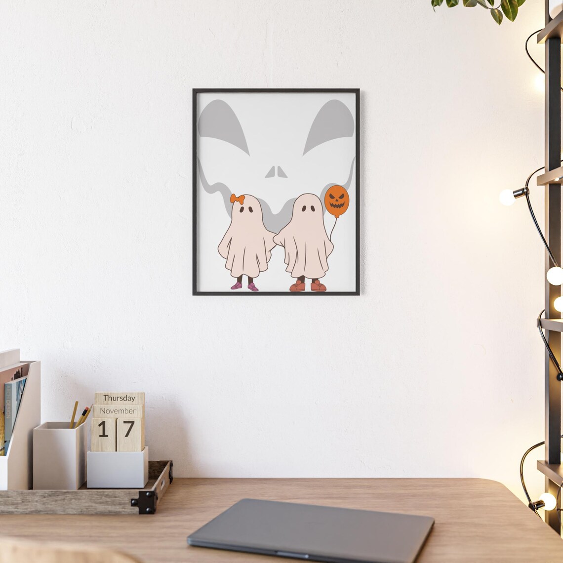 Cute Ghost Couple Pumpkin Balloon Pastel Halloween Love Poster - Image 2