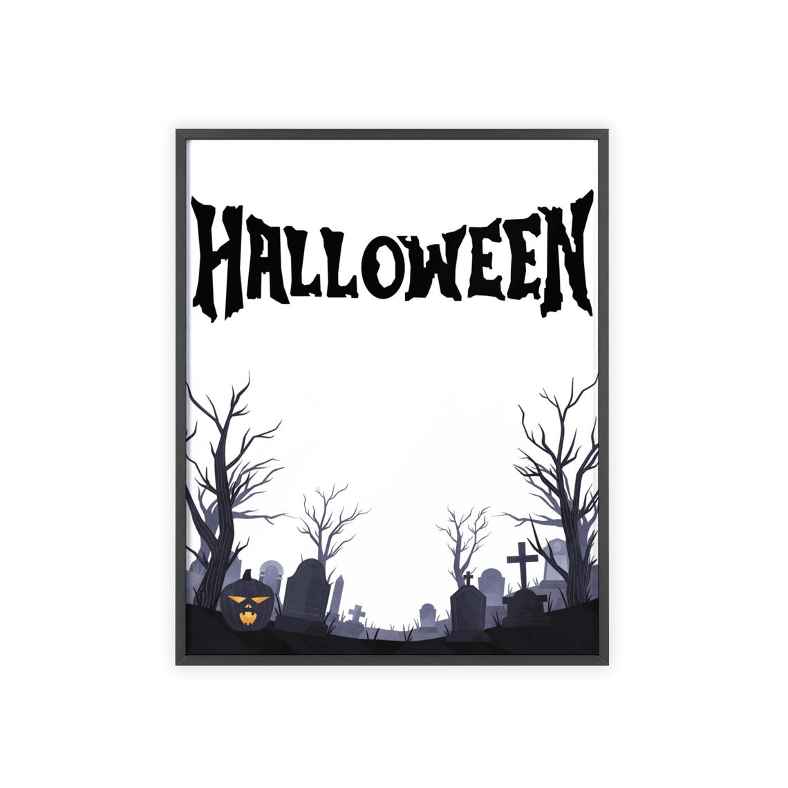 Halloween Misty Graveyard Jack O Lantern Spooky Trees Night Poster - Image 3