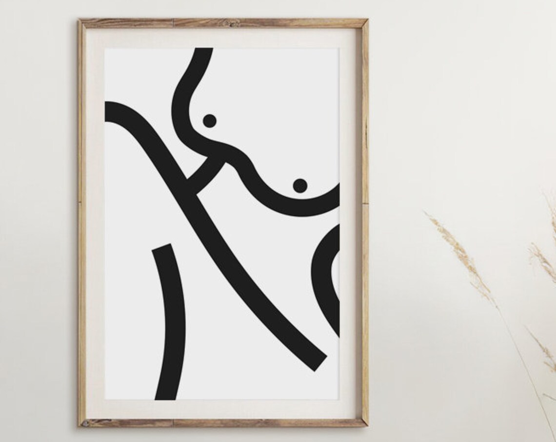 Bold Black Line Abstract Figure Minimalist Monochrome Graphic Poster - Image 4