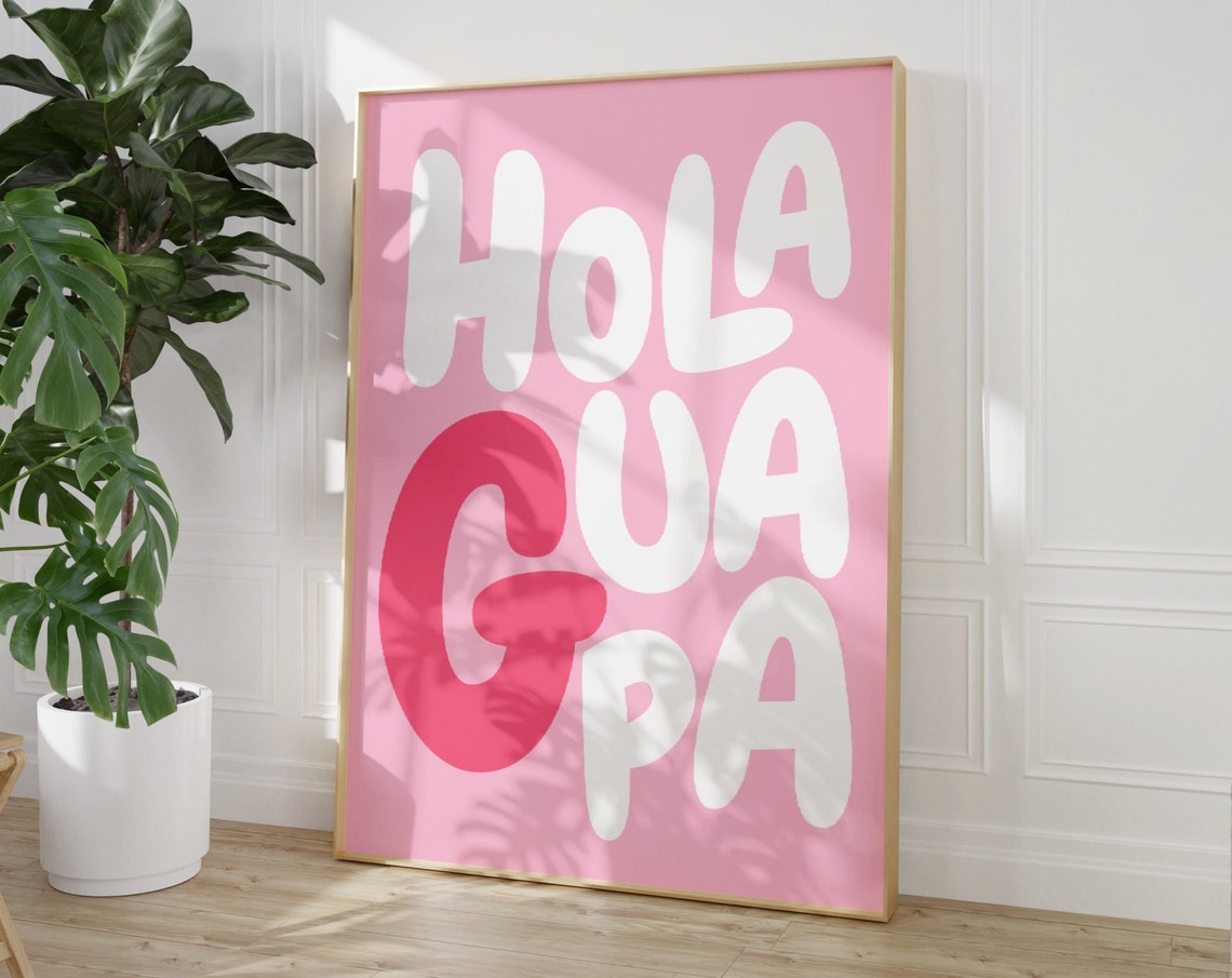 Hola Guapa Pink Retro Typography Poster Bold Spanish Phrase Dorm Decor - Image 3