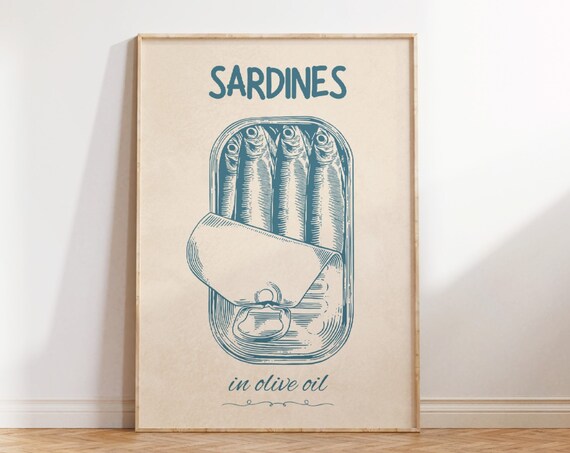 Sardines Tin Print Kitchen Wall Art Sardine Wall Art Dining Room Decor Retro Food Art Vintage Kitchen Decor Fish Poster Seafood Art