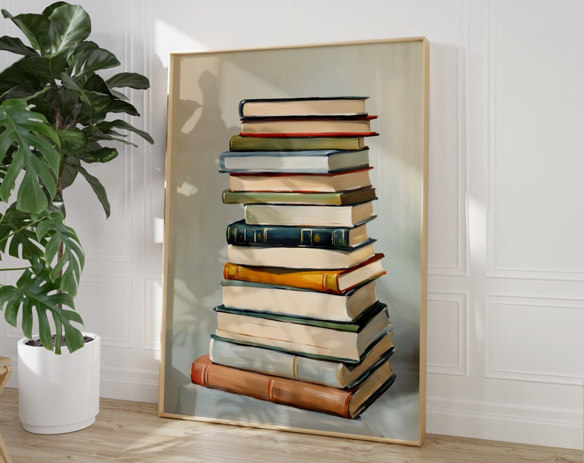 Book Lover Stack Of Books Painting Art Print