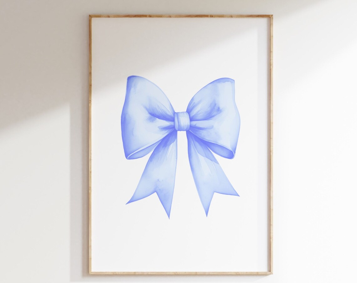 Baby Blue Bow Watercolor Soft Minimalist Sweet Nursery Poster