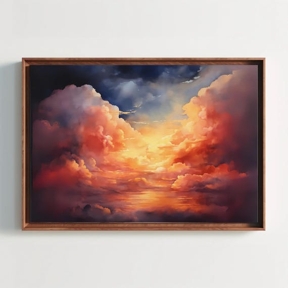 Evening Sky Watercolor Painting Print Sunset Art Cloud Landscape Wall