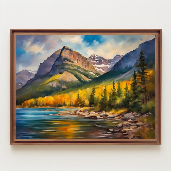 Waterton Lakes National Park Mountain Lake Watercolor Scenic Poster