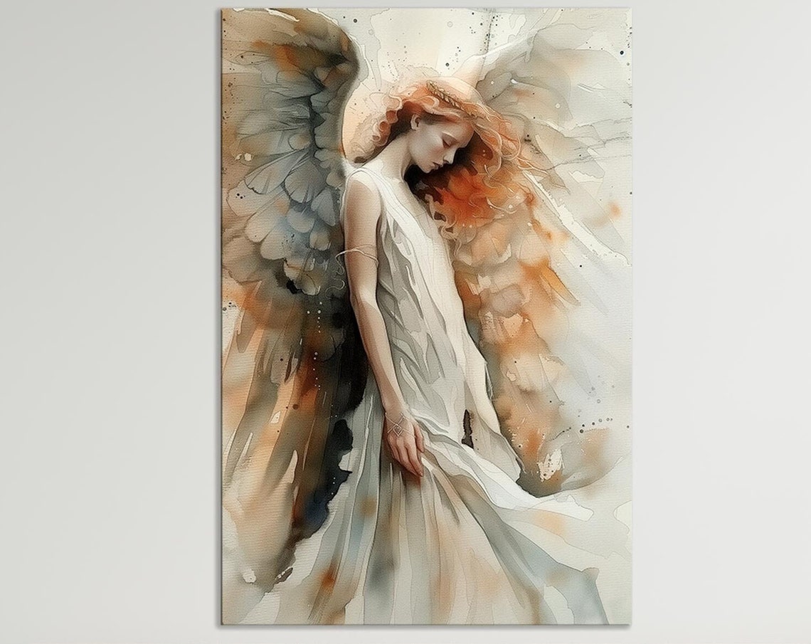 Woman Angel Print Angel Wings Print Religious Wall Art Guardian Angel Print Modern Art Religious Decor Female Angel Large Art
