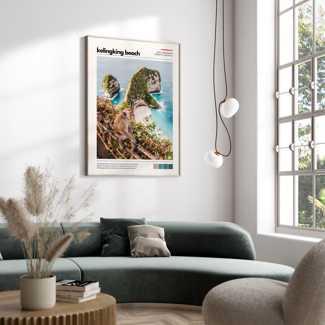 Kelingking Beach Bali Indonesia Cliff and Monkey Coastal Travel Poster - Image 4
