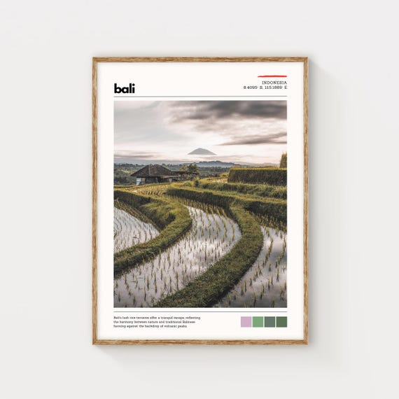 Bali Rice Terrace Wall Art Indonesian Landscape Photography Scenic Nature Print Rural Asia Poster Mountain View Travel Decor Gift Idea