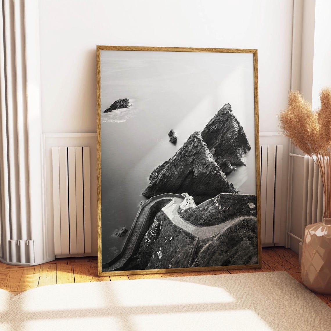 Black and White Sea Stacks with Coastal Path Ocean Photo Poster - Image 4