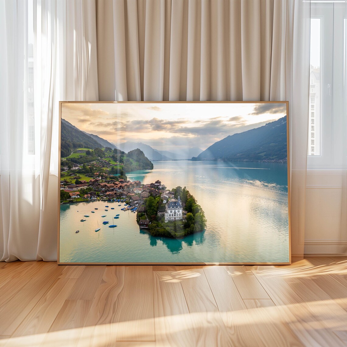 Iseltwald Village on Lake Brienz Switzerland at Sunset Photo Poster - Image 4