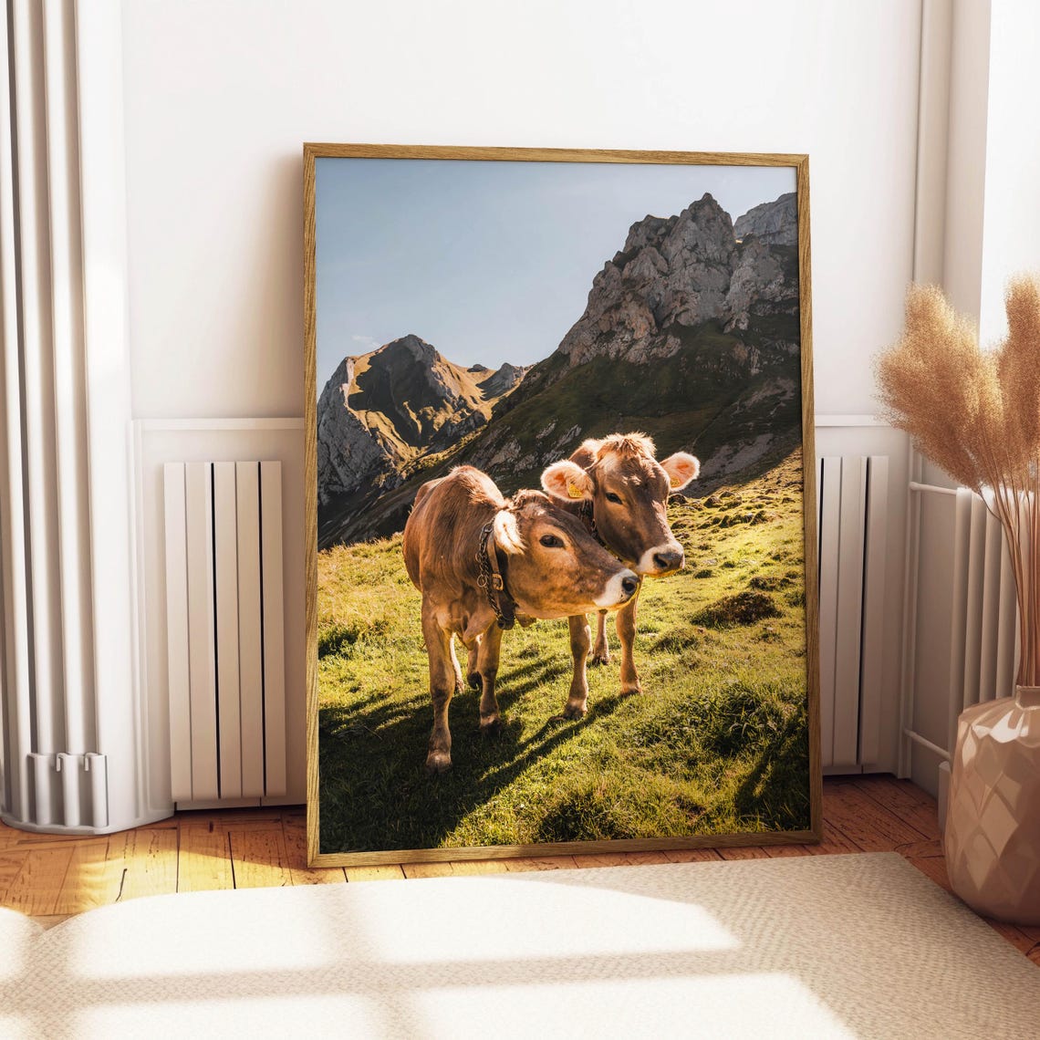 Two Curious Alpine Cows In Mountain Pasture Swiss Alps Poster - Image 4