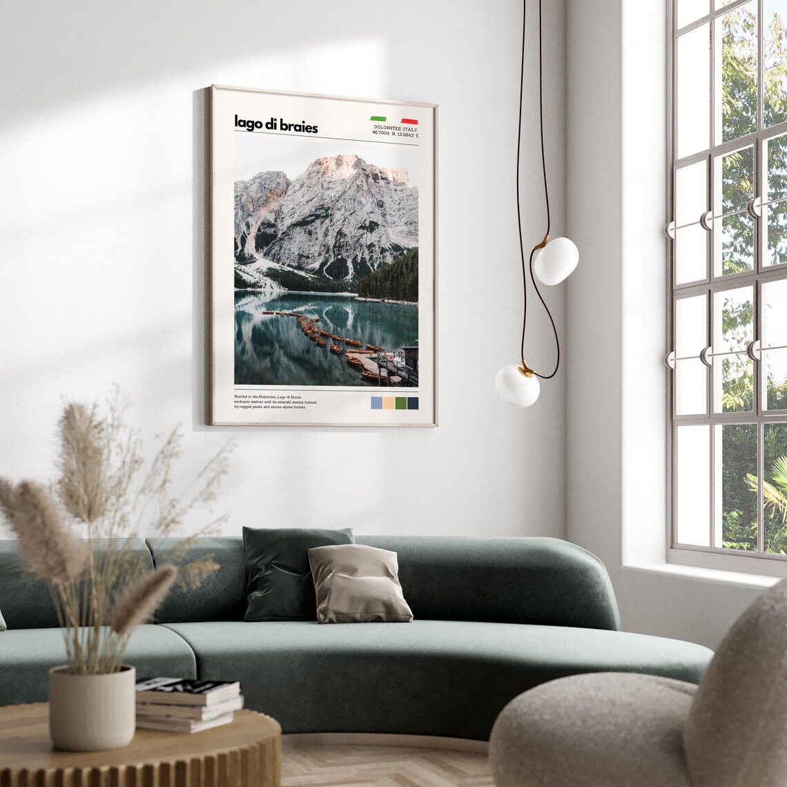 Lago Di Braies Dolomites Italy Emerald Lake Boats Alpine Travel Poster - Image 4