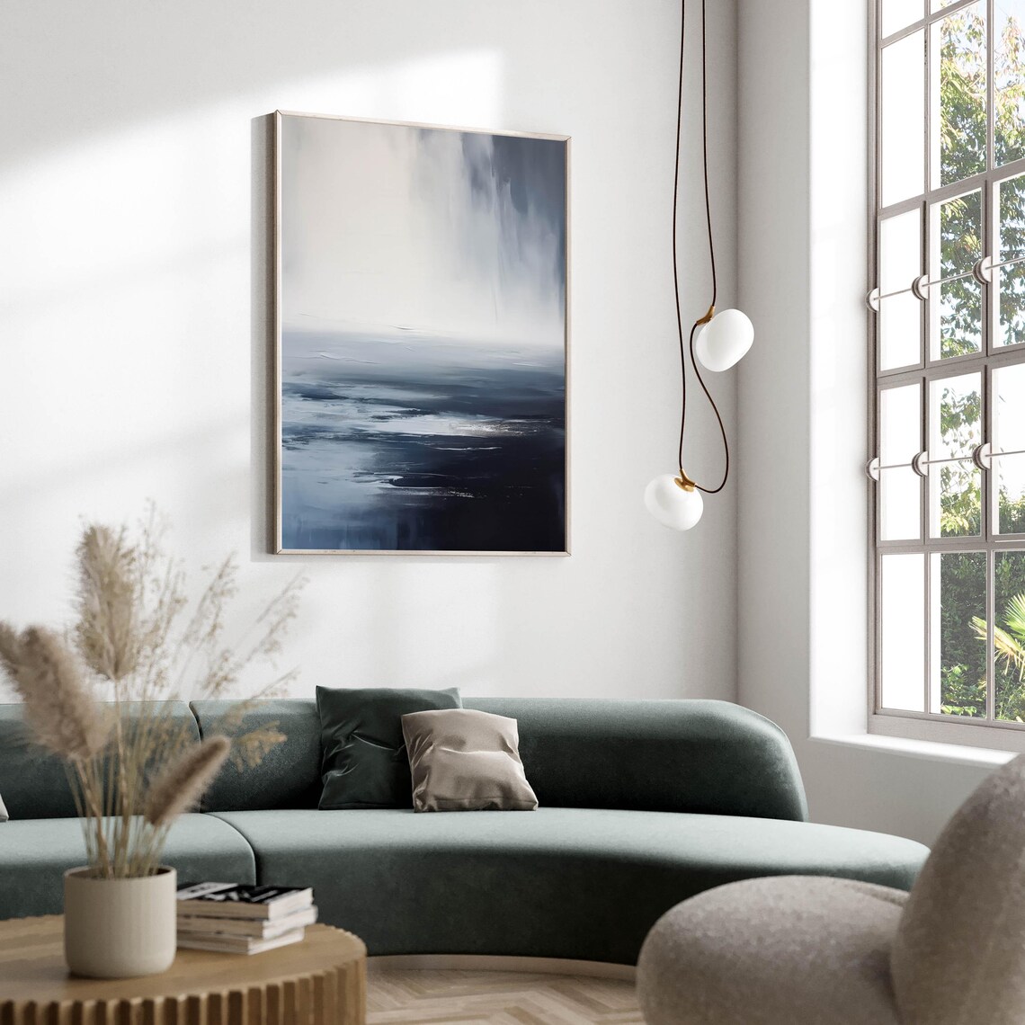 Moody Blue Gray Ocean Horizon Soft Abstract Sea Painting Poster - Image 2