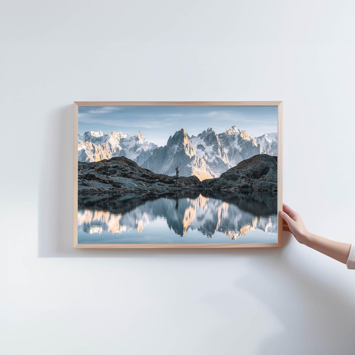 Snowy Alpine Peaks Mirrored in a Calm Mountain Lake Reflection Poster - Image 2