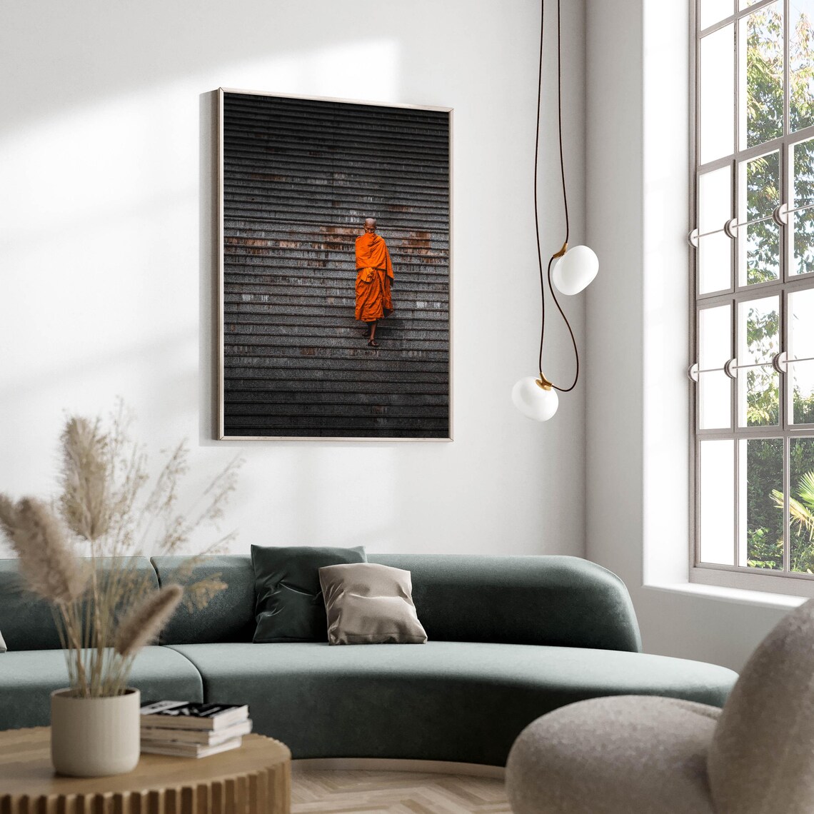 Buddhist Monk Climbing Dark Stone Temple Stairs Bangkok Thailand Poster - Image 3