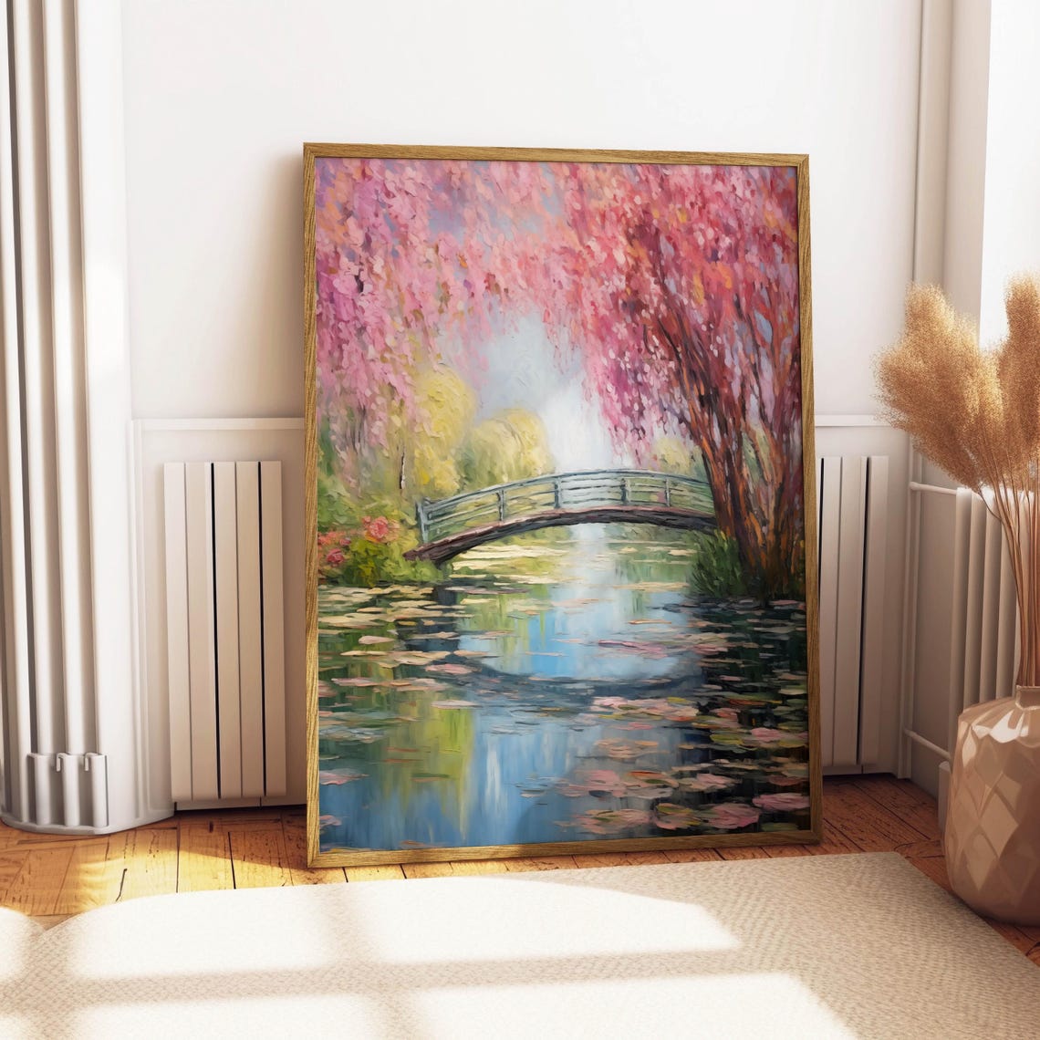 Impressionist Bridge Over Water Lily Pond Blossom Art Poster - Image 4