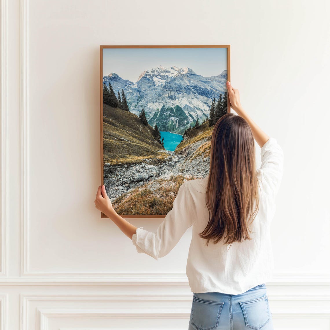 Turquoise Alpine Lake in Valley With Pines Mountain View Poster - Image 3