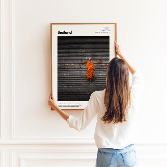 Thailand Monk Wall Art Minimalist Travel Print Buddhist Monk Poster Asian Culture Decor Spiritual Photography Modern Zen Wall Art