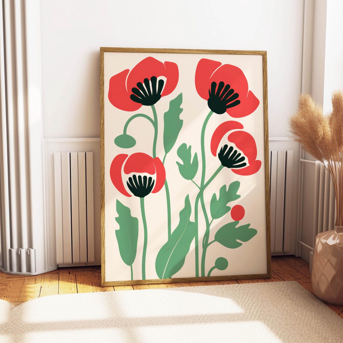 Red Poppy Flowers Stylized Botanical Illustration Modern Poster - Image 4