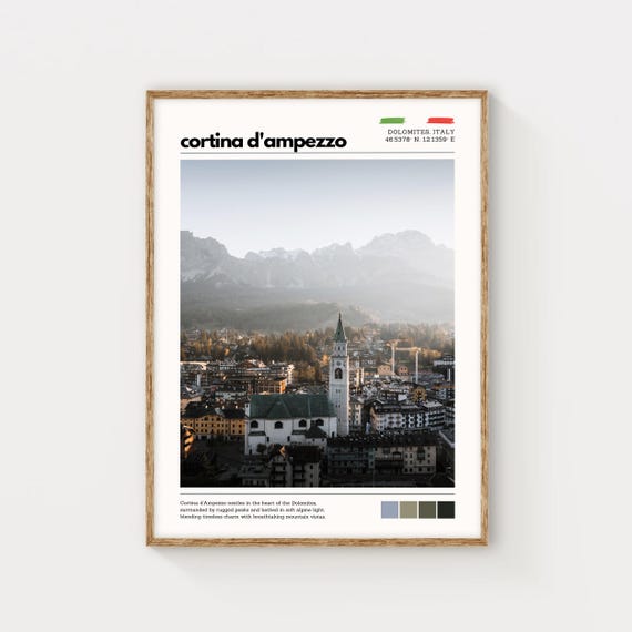 Cortina Dampezzo Italy Wall Art Dolomites Mountain Print Alpine Town Photography Scenic Landscape Poster European Travel Decor