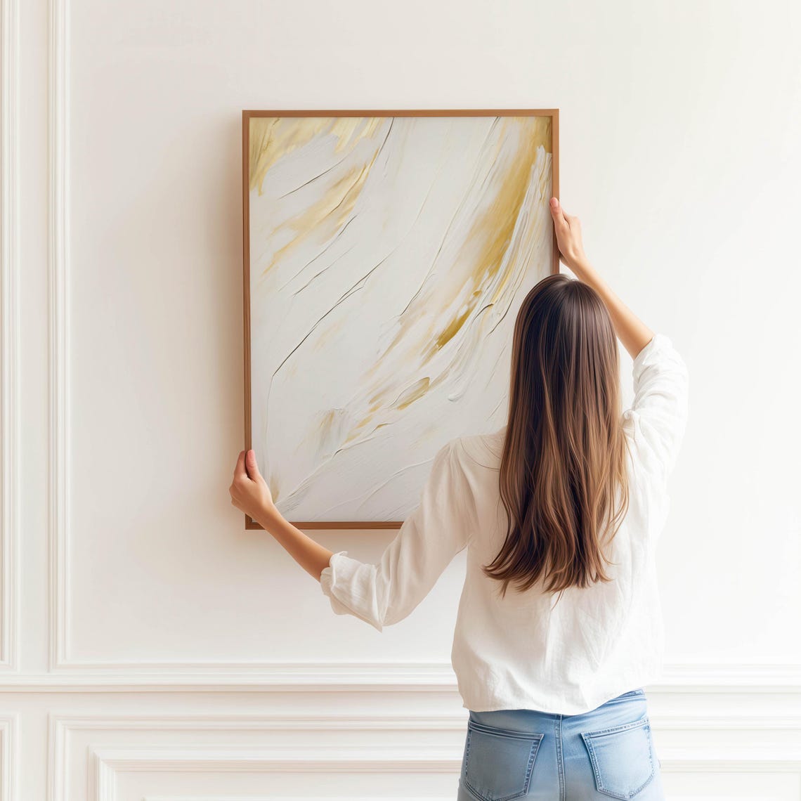 White and Gold Abstract Brushstroke Elegant Minimalist Art Poster - Image 3