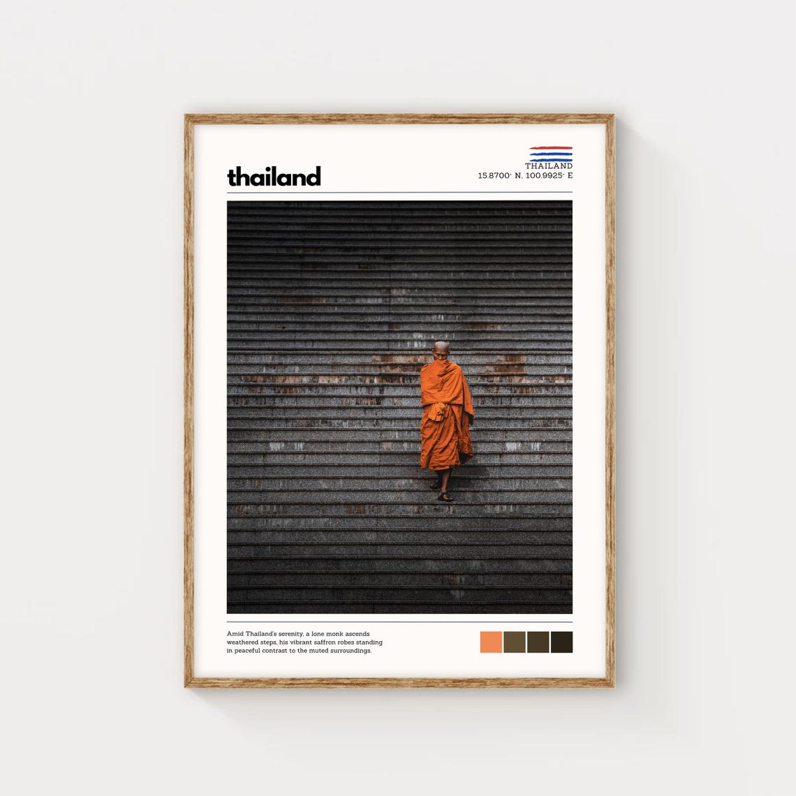 Thailand Lone Monk Saffron Robes Ascending Weathered Steps Poster - Image 5