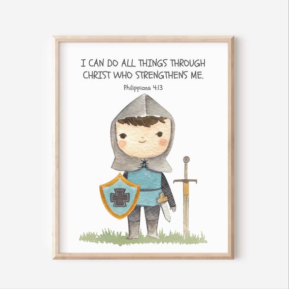 Christian Nursery Decor Kids Bible Verse Wall Art Philippians 413 I Can Do All Things Through Christ Who Strengthens Me Scripture Print
