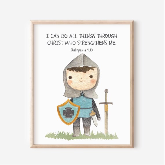 Philippians 4:13 Knight Boy Christian Nursery Bible Verse Kids Art Poster