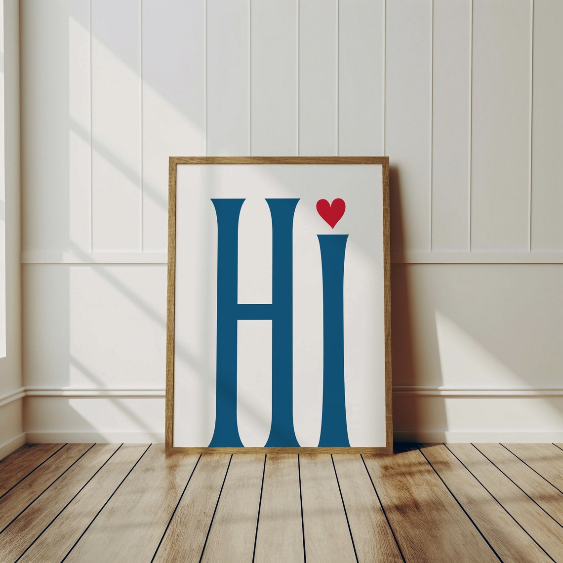 Hi Blue Oversized Letter Heart Minimalist Entryway Wall Poster - Image 2