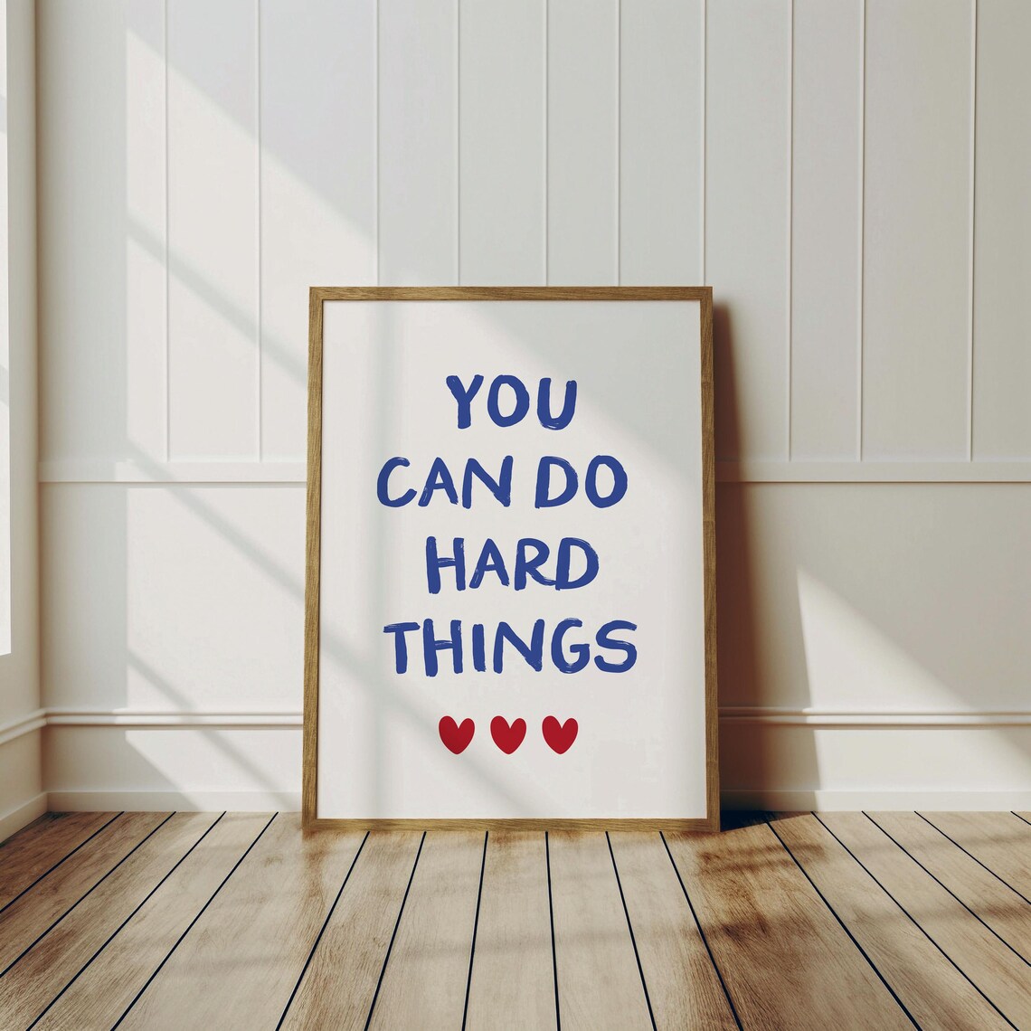 You Can Do Hard Things Blue Typography With Red Hearts Affirmation Poster